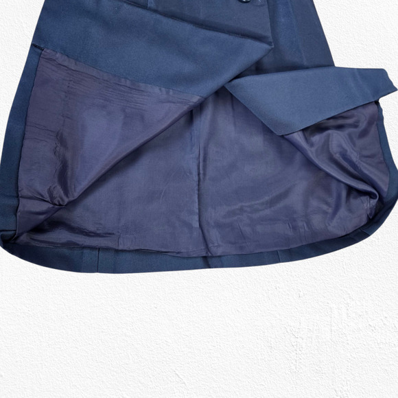 Vintage 1950s Navy Polka Dot Collar Asymmetrical Buttons Flare Dress Size Small - Picture 7 of 9